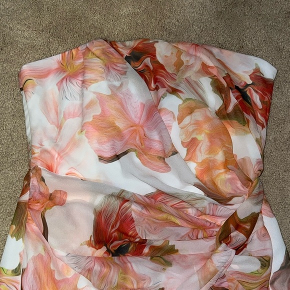 SAU LEE Hester Floral Strapless Minidress in White/Orange at Nordstrom - Picture 6 of 11